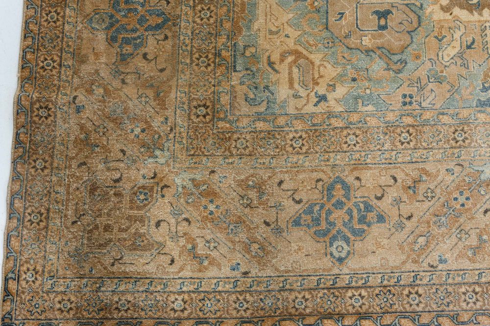 Persian Tabriz Botanic Light Blue, Cream and Rust Handwoven Wool Rug BB7158