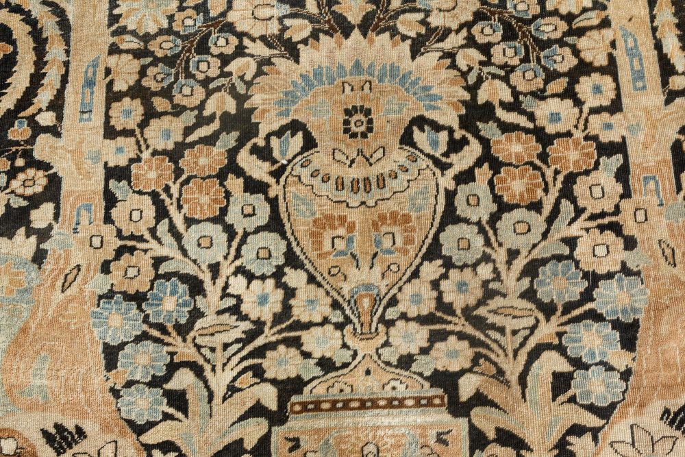 Authentic 19th Century Persian Tabriz Botanic Handwoven Wool Rug BB7162