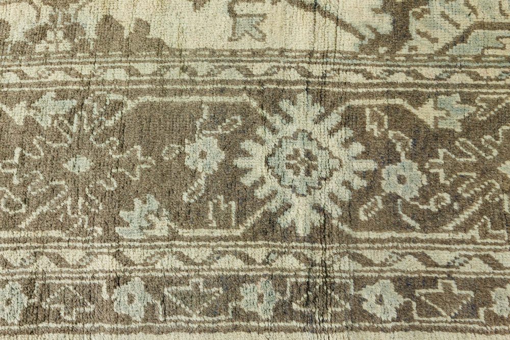 Turkish Oushak Beige, Dark and Light Moss Green Handwoven Wool Rug BB7167