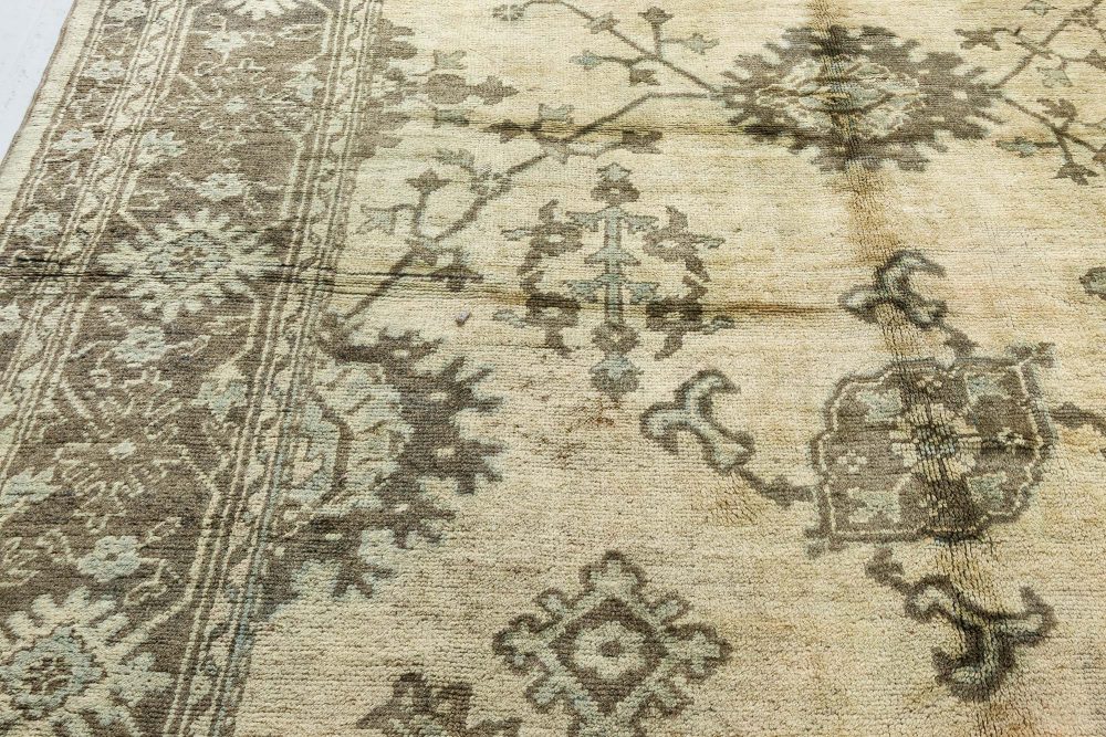 Turkish Oushak Beige, Dark and Light Moss Green Handwoven Wool Rug BB7167