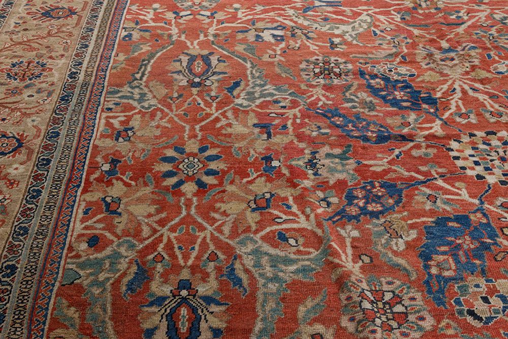 Authentic 19th Century Persian Sultanabad Red Handmade Wool Rug BB7190