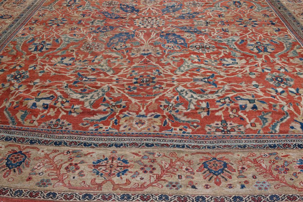 Authentic 19th Century Persian Sultanabad Red Handmade Wool Rug BB7190