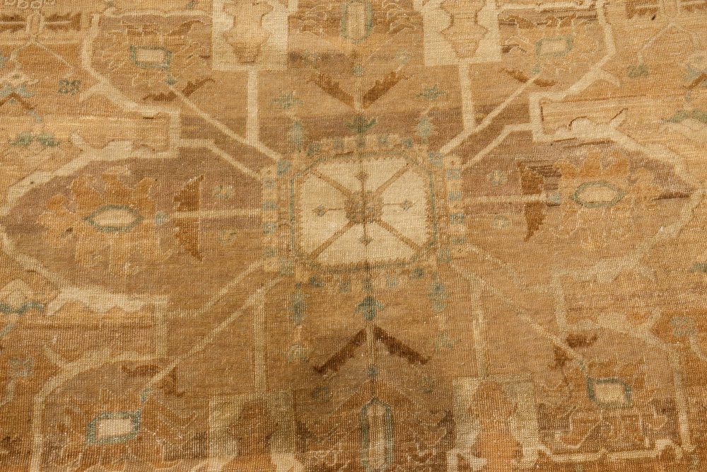 19th Century Persian Heriz Brown, Soft Blue and Cream Rug BB7193