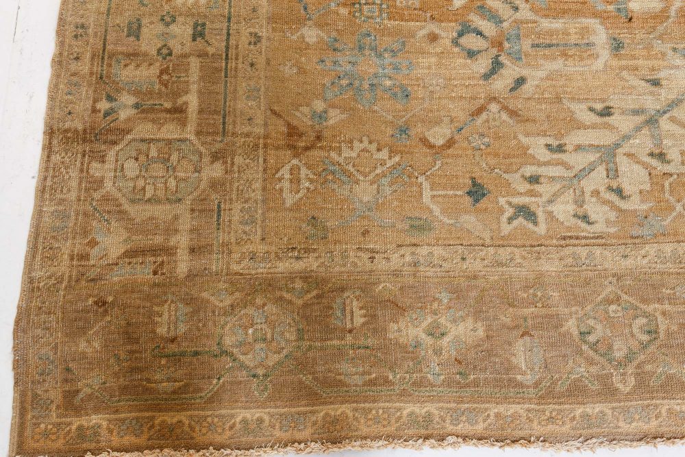 19th Century Persian Heriz Brown, Soft Blue and Cream Rug BB7193