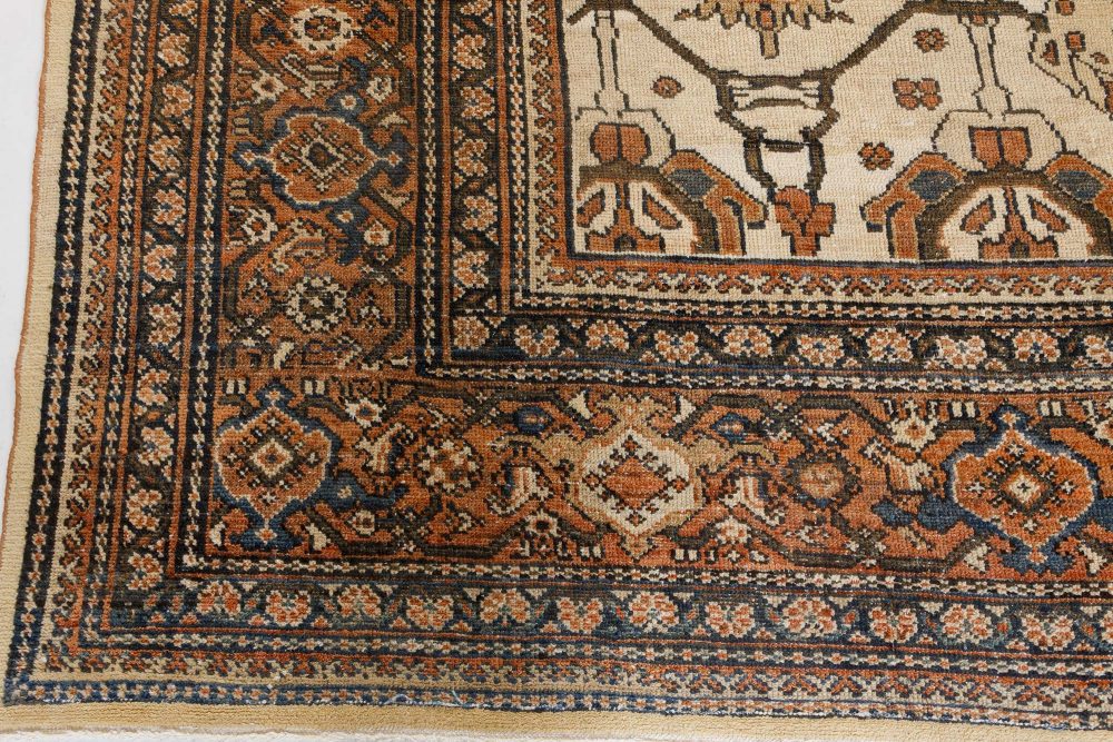 Antique Cream Background Botanic Persian Sultanabad Wool Carpet BB7196