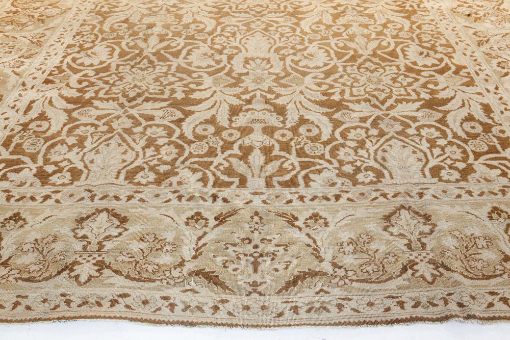19th Century Indian Amritsar Botanic Brown Handwoven Wool Rug BB7201