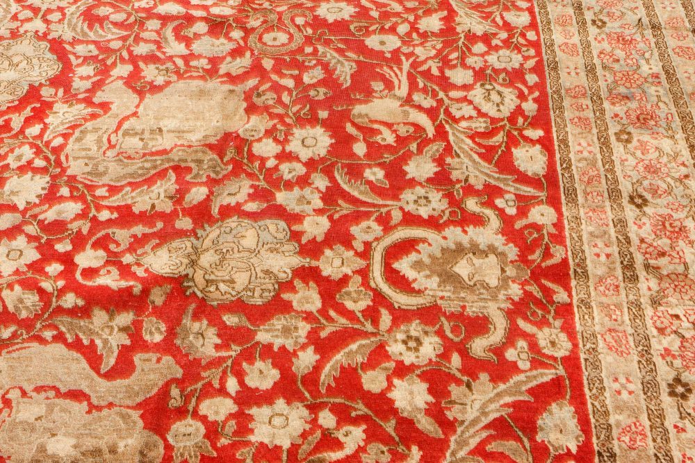 19th Century Persian Tabriz Red Hand Knotted Wool Carpet BB7204