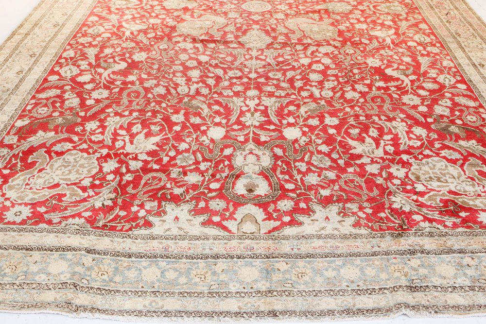 19th Century Persian Tabriz Red Hand Knotted Wool Carpet BB7204