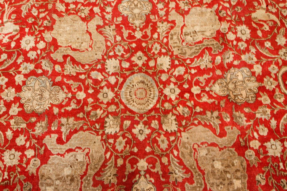 19th Century Persian Tabriz Red Hand Knotted Wool Carpet BB7204