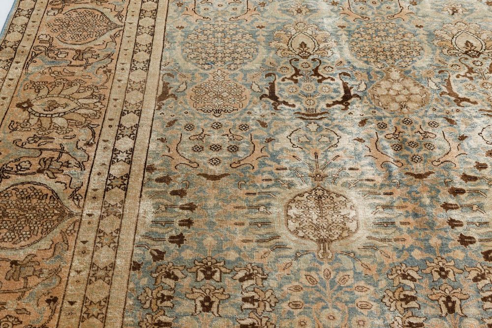 Authentic 19th Century Persian Tabriz Beige, Blue, Brown Wool Carpet BB7209