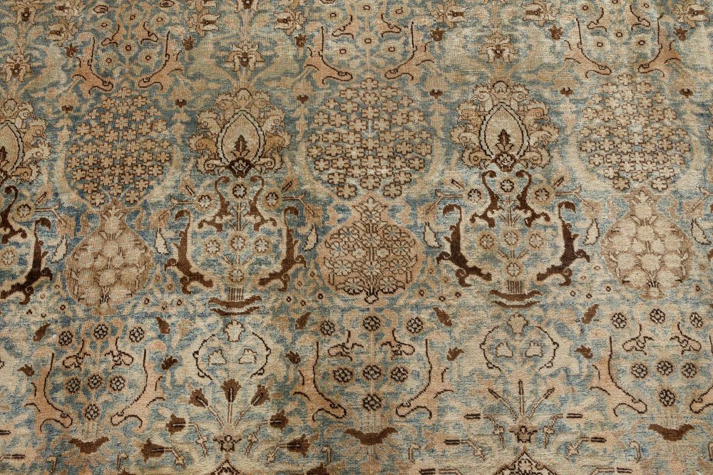 Authentic 19th Century Persian Tabriz Beige, Blue, Brown Wool Carpet BB7209