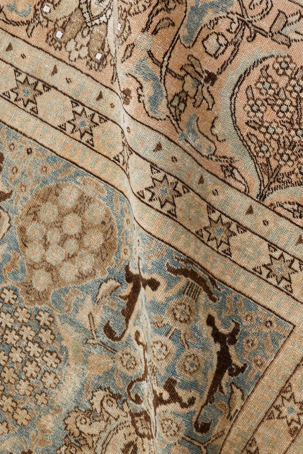 Authentic 19th Century Persian Tabriz Beige, Blue, Brown Wool Carpet BB7209