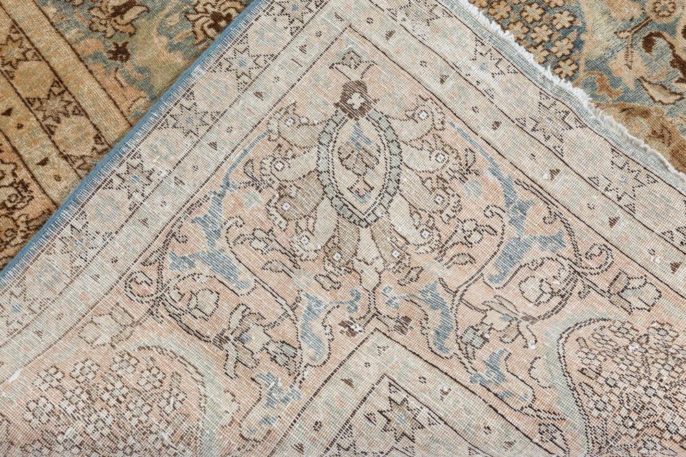 Authentic 19th Century Persian Tabriz Beige, Blue, Brown Wool Carpet BB7209