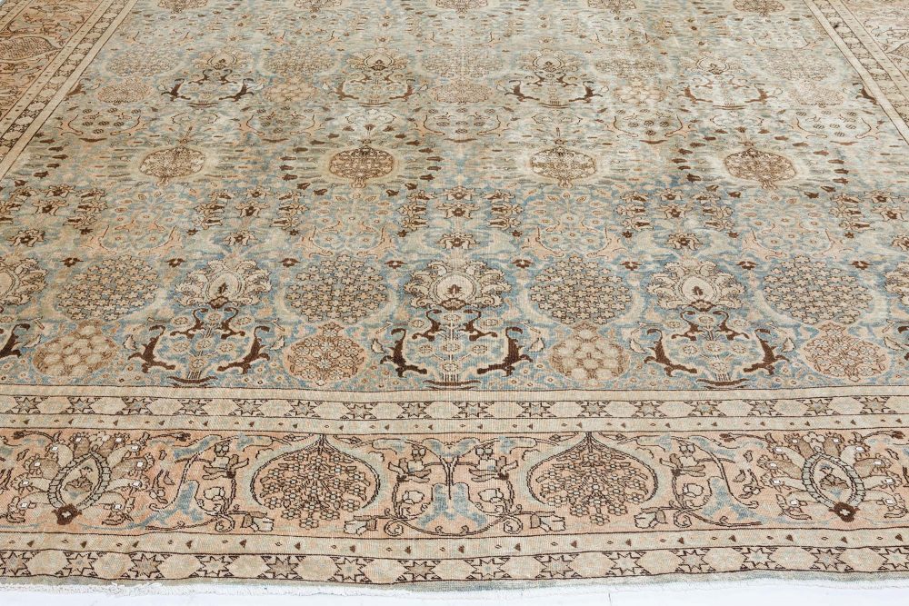 Authentic 19th Century Persian Tabriz Beige, Blue, Brown Wool Carpet BB7209