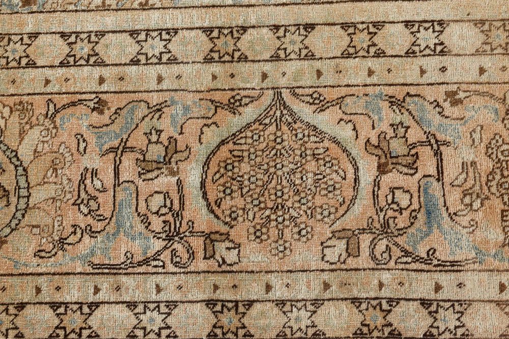 Authentic 19th Century Persian Tabriz Beige, Blue, Brown Wool Carpet BB7209