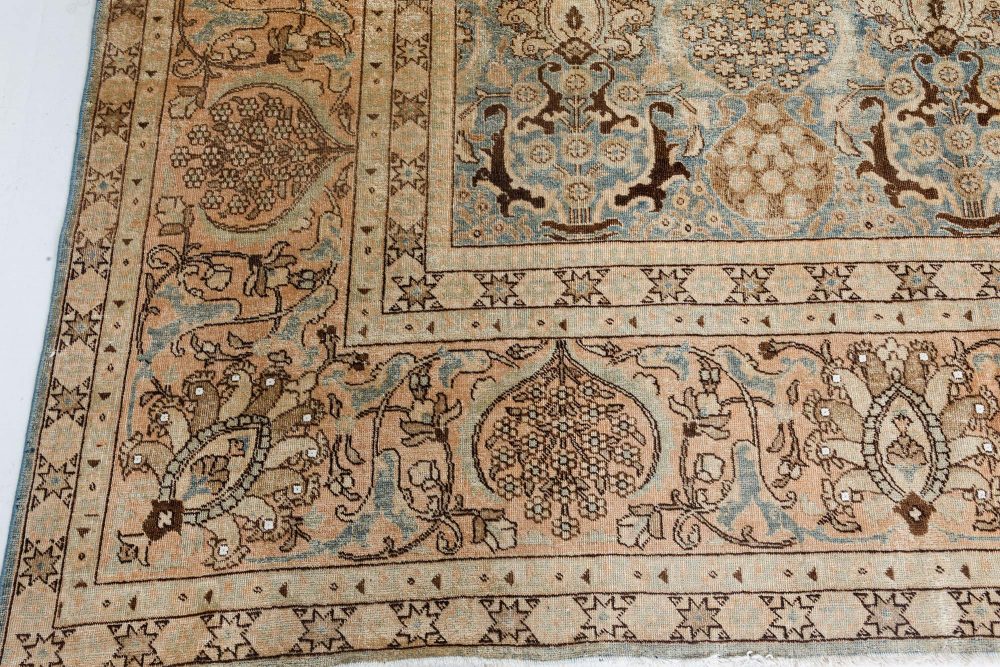 Authentic 19th Century Persian Tabriz Beige, Blue, Brown Wool Carpet BB7209