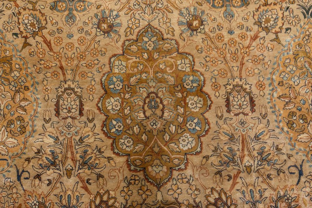 Early 20th Century Persian Kirman Botanic Handmade Wool Carpet BB7216