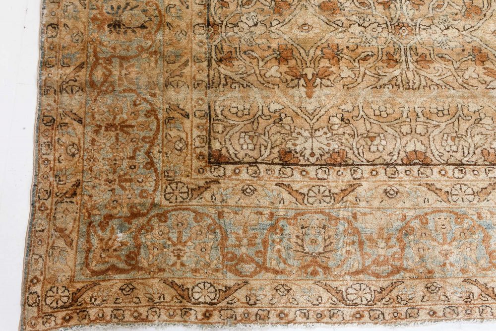 Antique Beige, Brown, Botanic, Persian Kirman Hand-Knotted Wool Rug BB7217