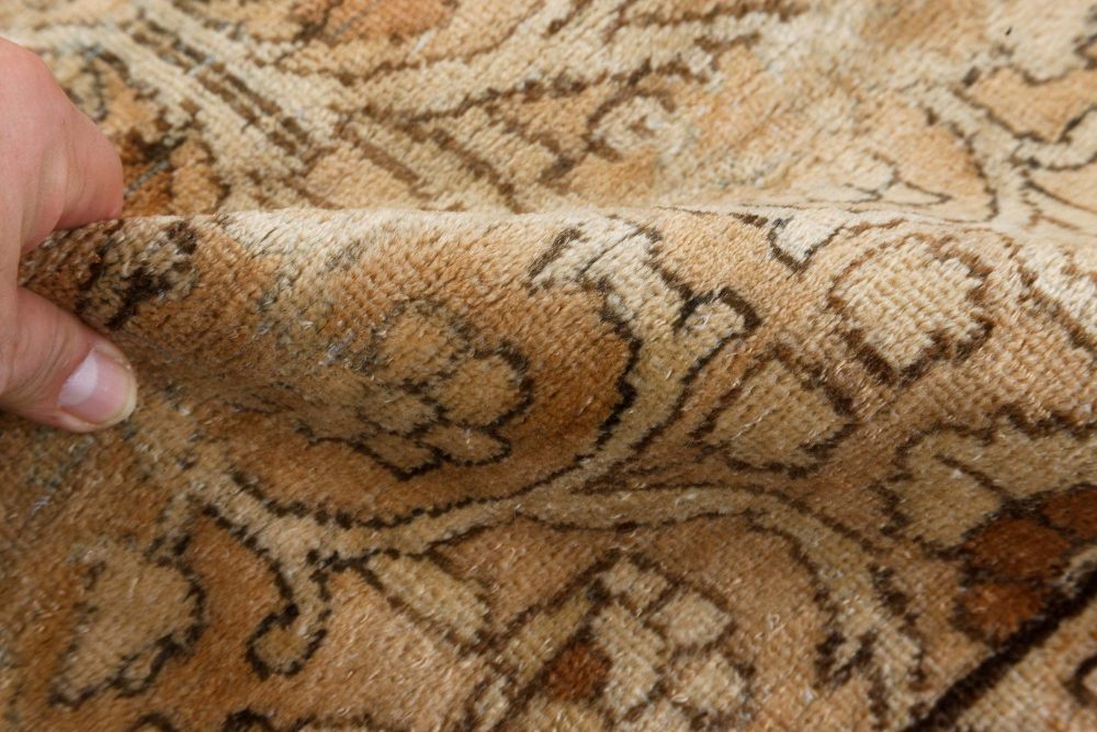 Antique Beige, Brown, Botanic, Persian Kirman Hand-Knotted Wool Rug BB7217