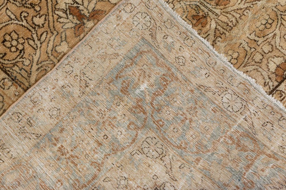 Antique Beige, Brown, Botanic, Persian Kirman Hand-Knotted Wool Rug BB7217