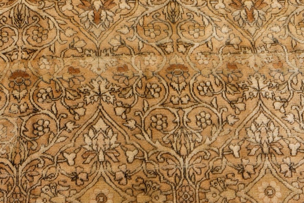 Antique Beige, Brown, Botanic, Persian Kirman Hand-Knotted Wool Rug BB7217