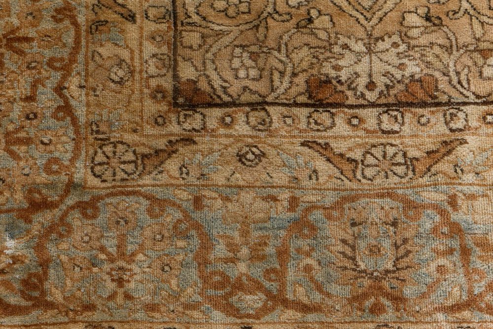 Antique Beige, Brown, Botanic, Persian Kirman Hand-Knotted Wool Rug BB7217