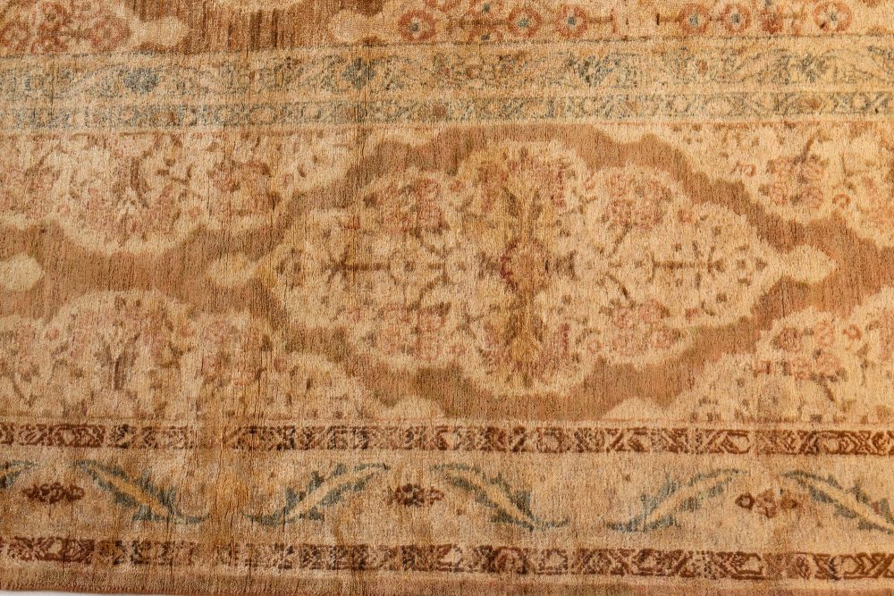 Authentic 1900s Persian Tabriz Handmade Brown Handmade Wool Rug BB7221