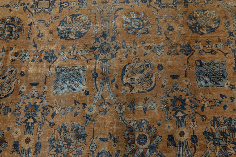 Antique Persian Kirman Botanic Handmade Wool Carpet BB7239