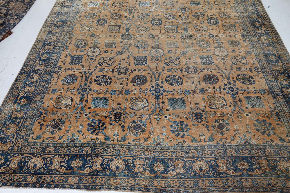 Antique Persian Kirman Botanic Handmade Wool Carpet BB7239