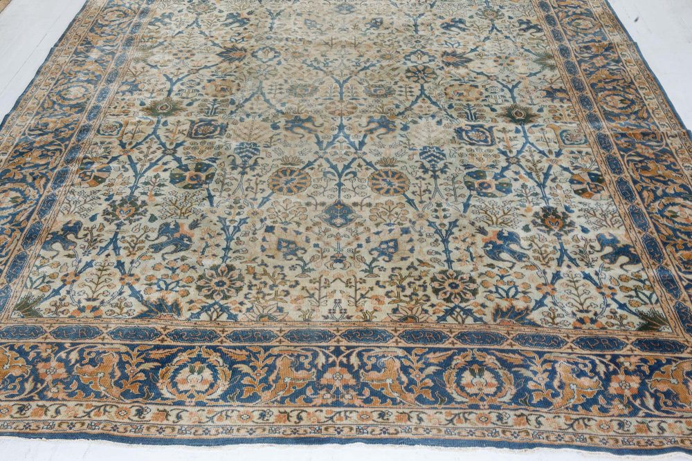 Antique Indian Botanic Handwoven Wool Rug BB7243