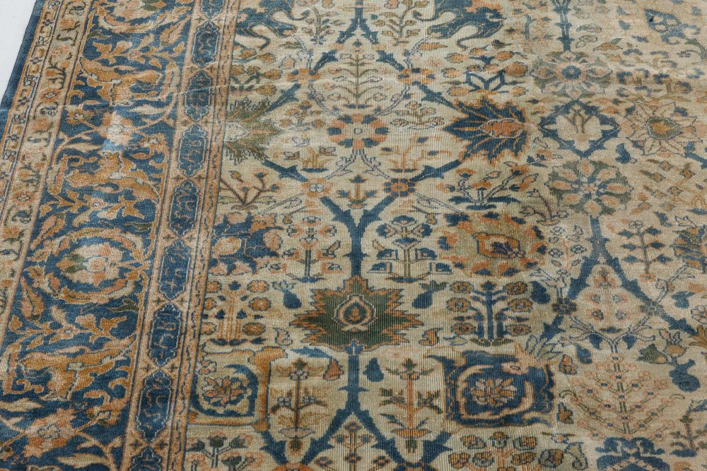 Antique Indian Botanic Handwoven Wool Rug BB7243