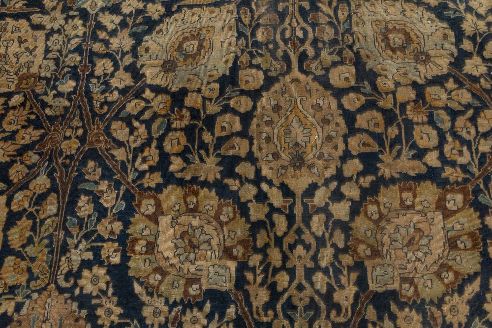 Authentic 19th Century Persian Tabriz Botanic Handwoven Wool Rug BB7252