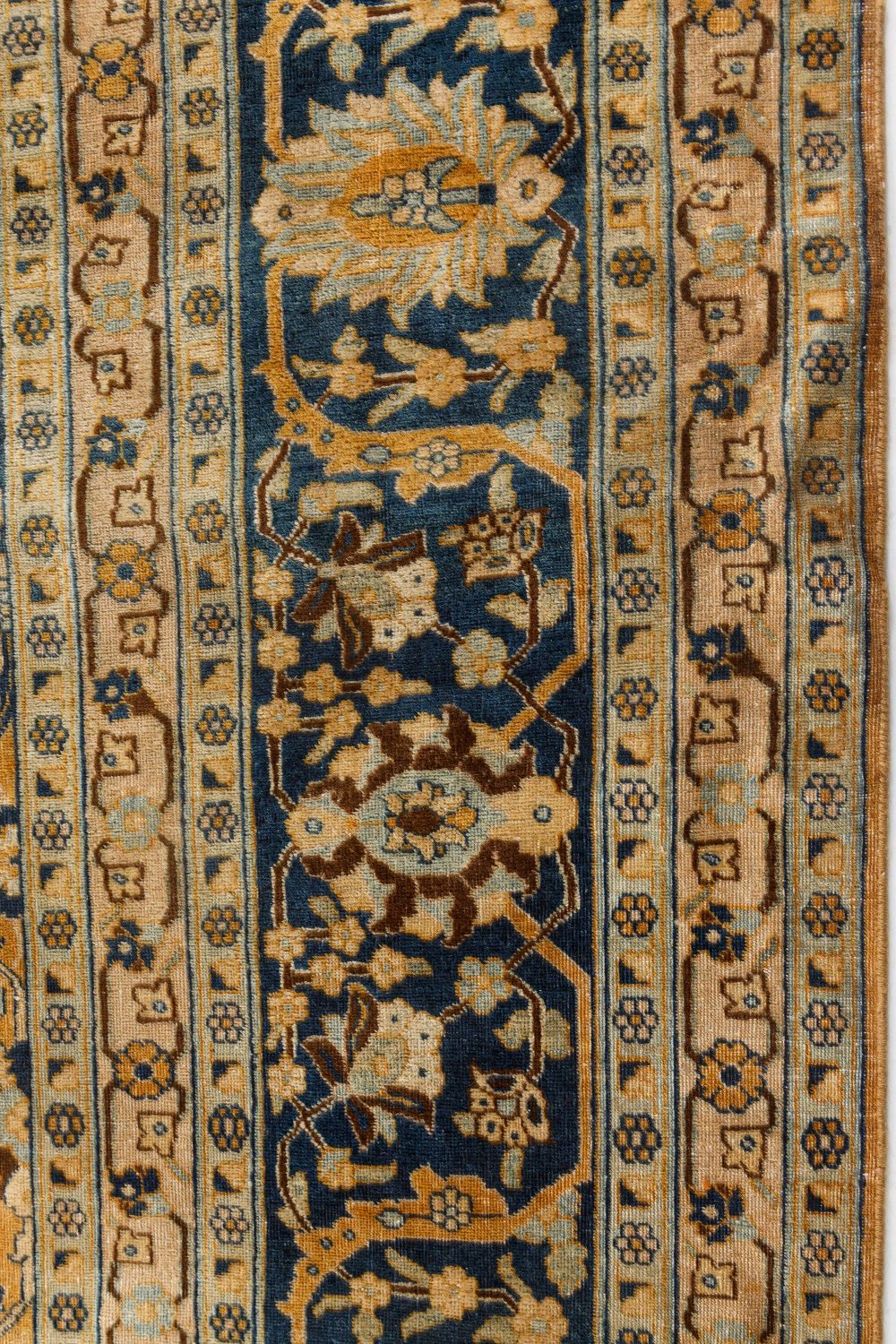 Authentic 1900s Persian Tabriz Blue, Yellow Handmade Wool Rug BB7254