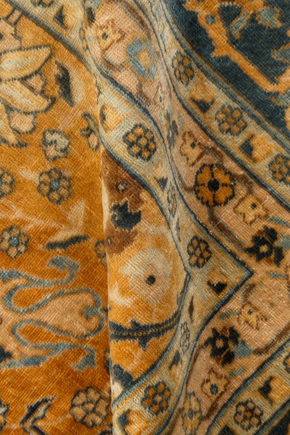 Authentic 1900s Persian Tabriz Blue, Yellow Handmade Wool Rug BB7254