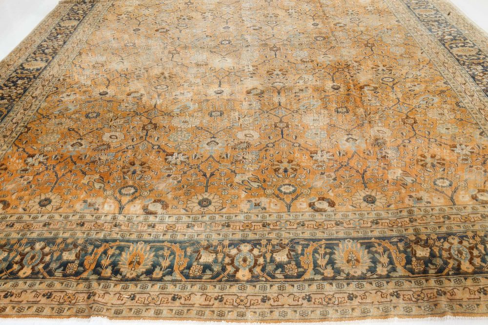 Authentic 1900s Persian Tabriz Blue, Yellow Handmade Wool Rug BB7254