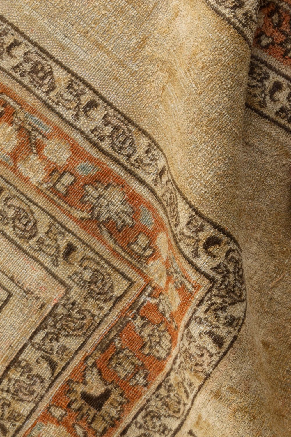 Early 20th Century Persian Meshad Camel, Brown, Orange Handwoven Wool Rug BB7263