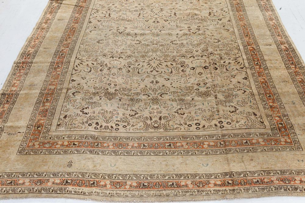 Early 20th Century Persian Meshad Camel, Brown, Orange Handwoven Wool Rug BB7263