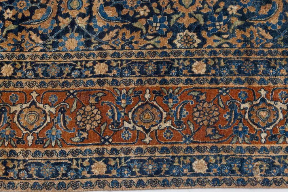 Authentic Persian Tabriz Botanic Blue Handmade Wool Rug BB7266