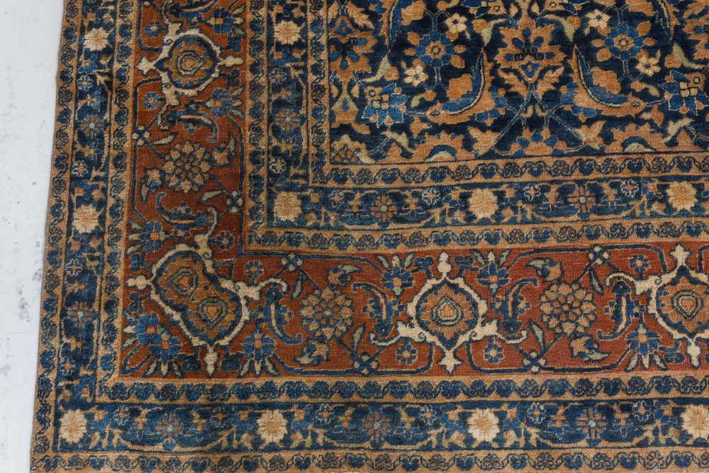 Authentic Persian Tabriz Botanic Blue Handmade Wool Rug BB7266