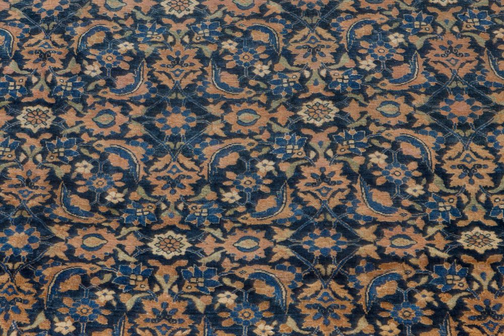 Authentic Persian Tabriz Botanic Blue Handmade Wool Rug BB7266