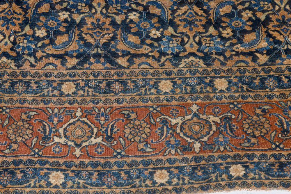 Authentic Persian Tabriz Botanic Blue Handmade Wool Rug BB7266
