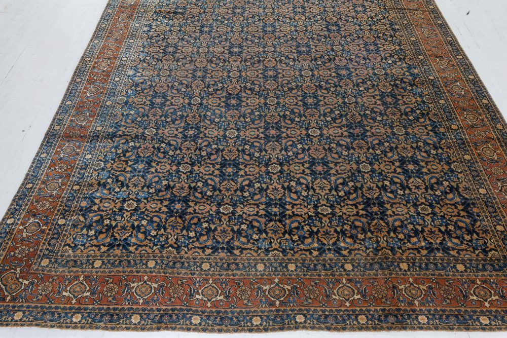 Authentic Persian Tabriz Botanic Blue Handmade Wool Rug BB7266