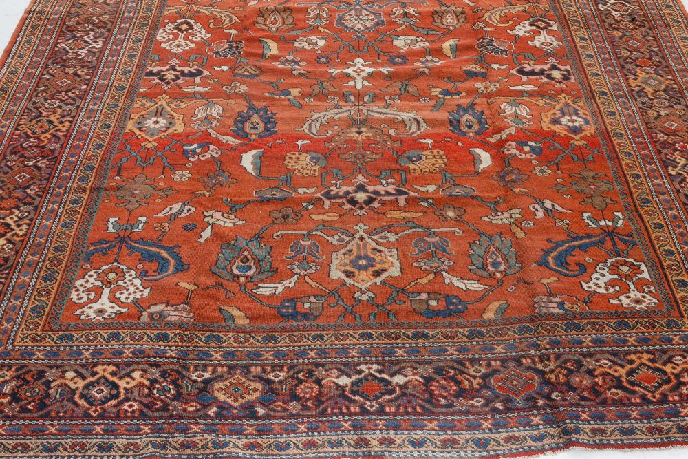 Authentic 19th Century Persian Sultanabad Brick Red Handmade Wool Rug BB7268