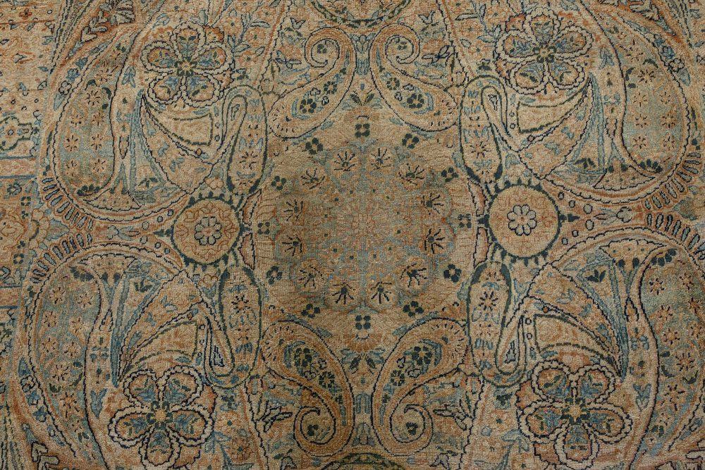 Antique Persian Kirman Blue, Green, Beige Handmade Wool Rug BB7272
