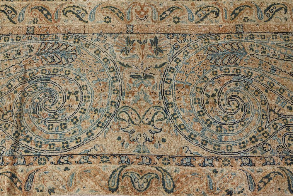 Antique Persian Kirman Blue, Green, Beige Handmade Wool Rug BB7272