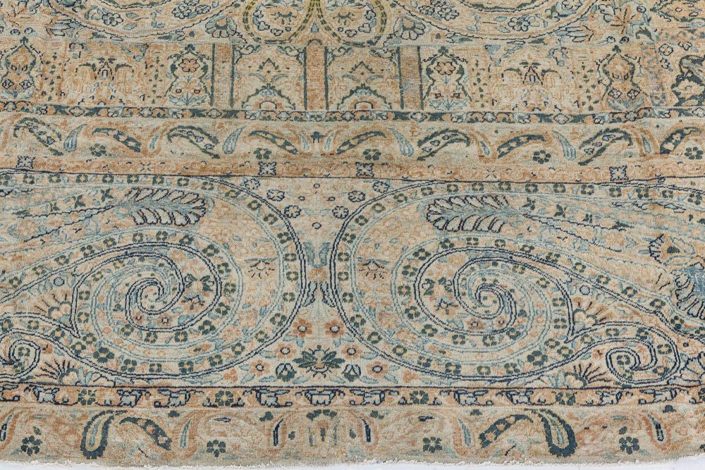 Antique Persian Kirman Blue, Green, Beige Handmade Wool Rug BB7272