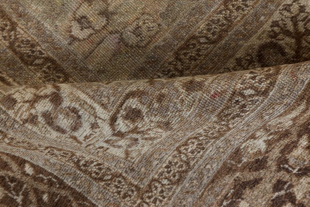 Authentic 19th Century Persian Tabriz Botanic Beige Brown Carpet BB7273