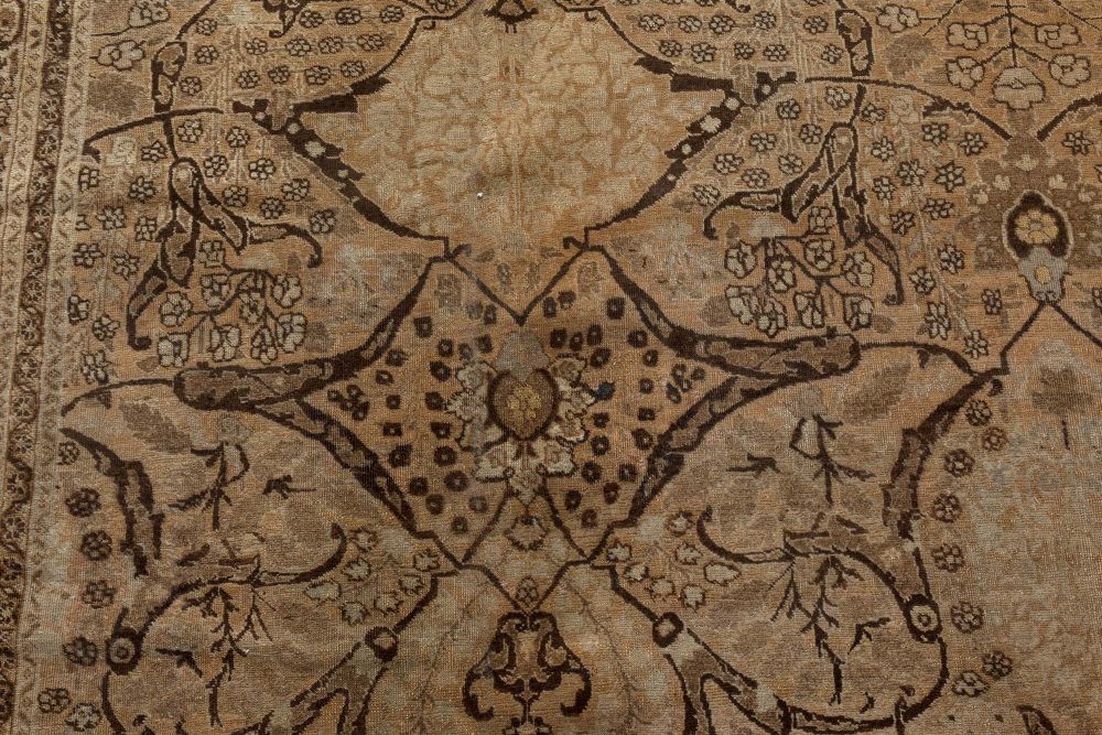 Authentic 19th Century Persian Tabriz Botanic Beige Brown Carpet BB7273