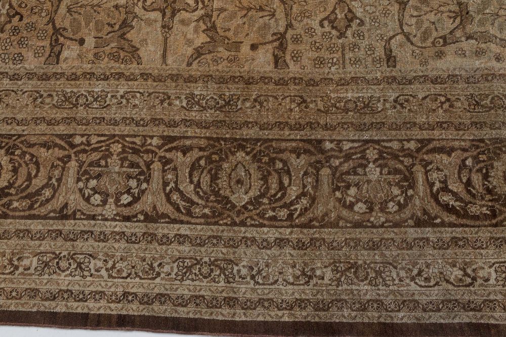 Authentic 19th Century Persian Tabriz Botanic Beige Brown Carpet BB7273