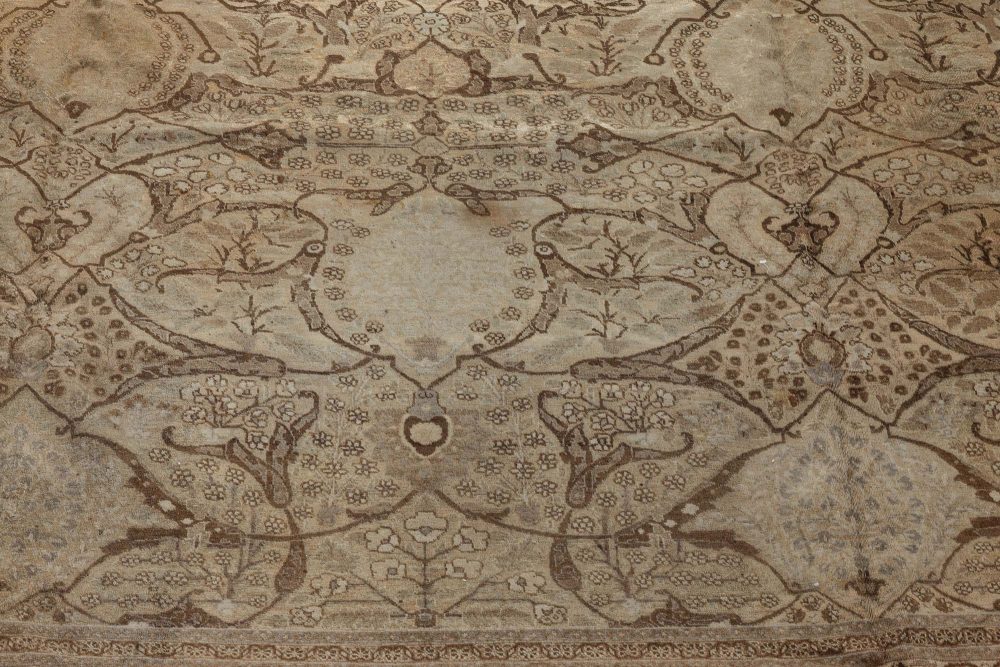 Authentic 19th Century Persian Tabriz Botanic Beige Brown Carpet BB7273